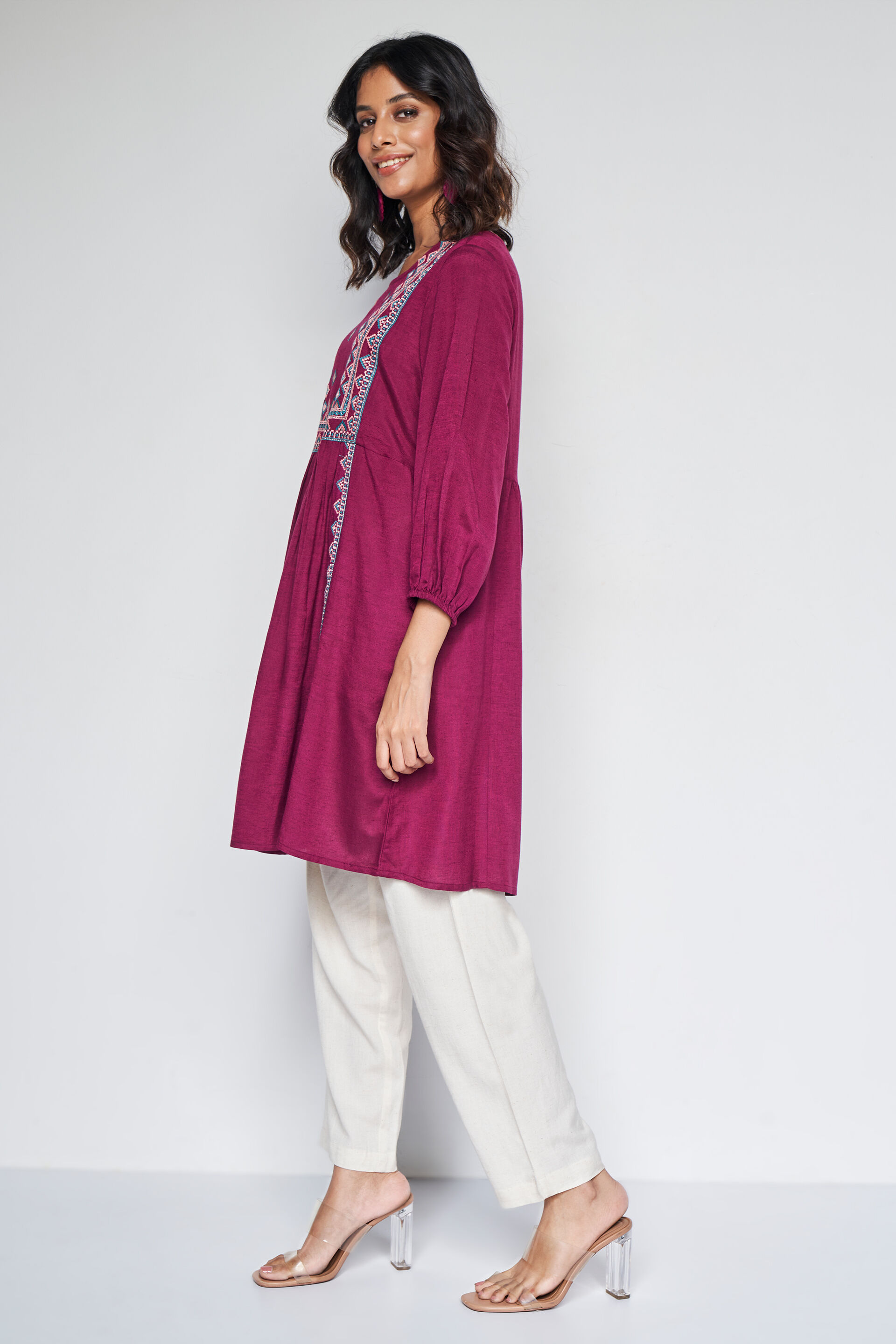 Casual Round Neck Tunic, Wine, image 5